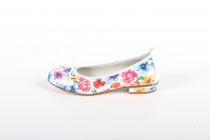 Ballerines femme Dorking 58357 Blanc à fleur Bleu/Rose