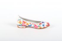 Ballerines femme Dorking 58357 Blanc à fleur Bleu/Rose