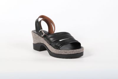 Sandales Femme Compens�es Lune et l\'autre Anabella cuir noir